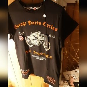 Cafe Motorcycle T-Shirt Christian Audigier Garage Parts Cycle Medium Mens Tee